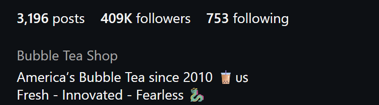 Social account profile showing 409 thousand followers